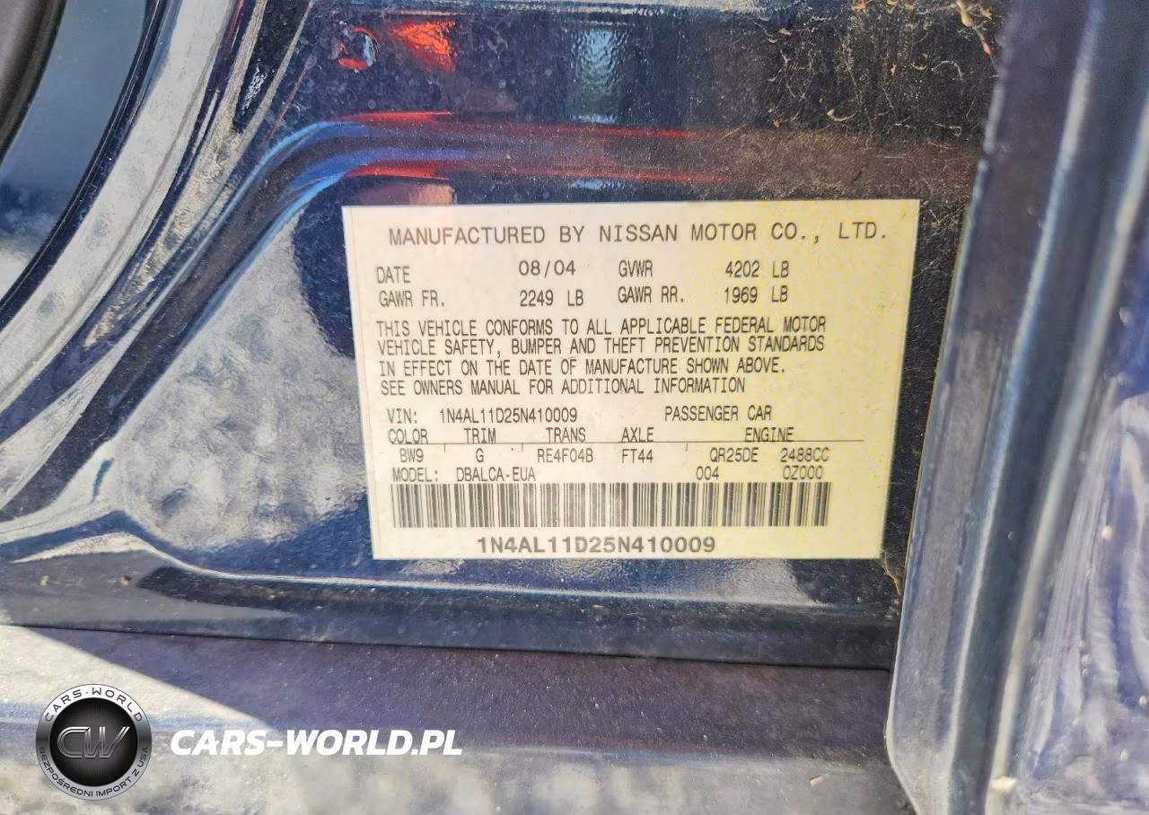 2005 Nissan Altima 2.5 VIN:1N4AL11D25N410009 - 12