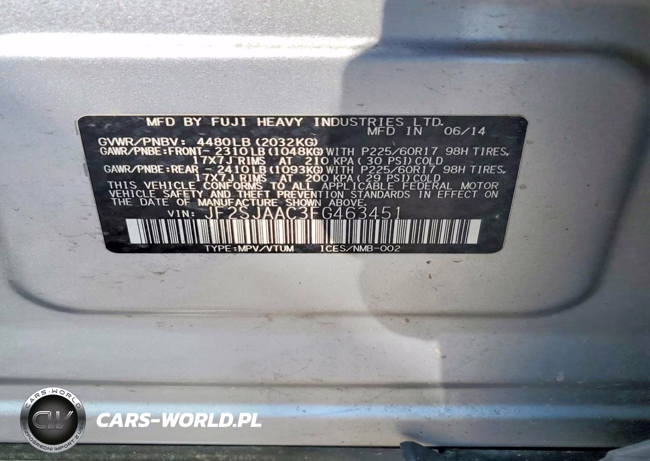 2015 Subaru Forester 2.5I VIN:JF2SJAAC3FG463451 - 14