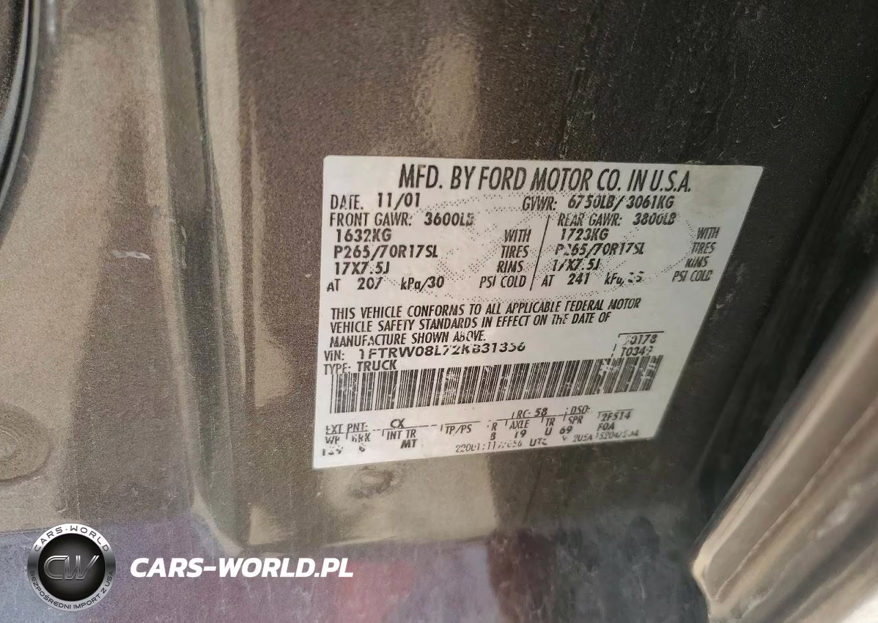 2002 Ford F150 Supercrew VIN:1FTRW08L72KB31356 - 12