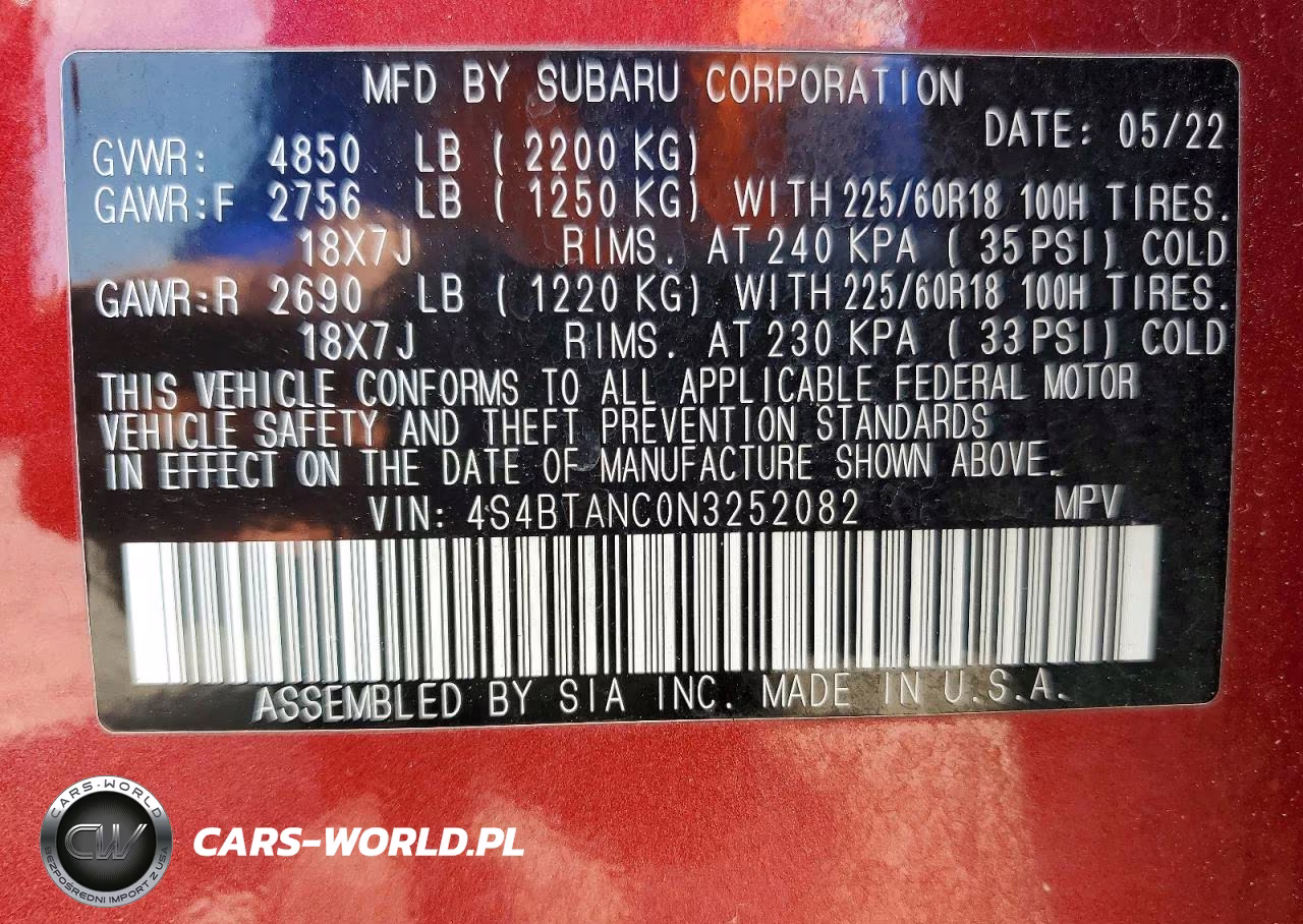 2022 Subaru Outback Limited VIN:4S4BTANC0N3252082 - 13