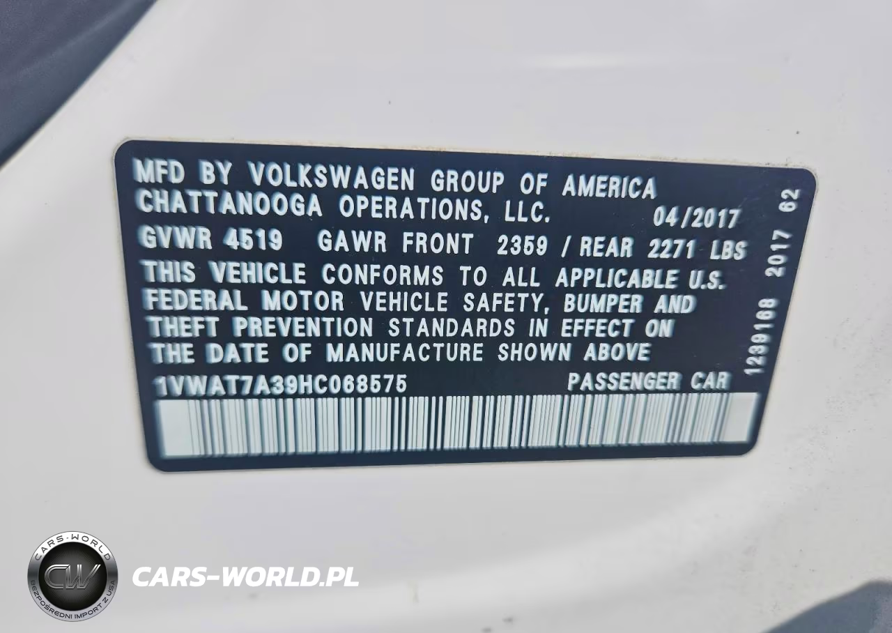 2017 Volkswagen Passat S VIN:1VWAT7A39HC068575 - 13