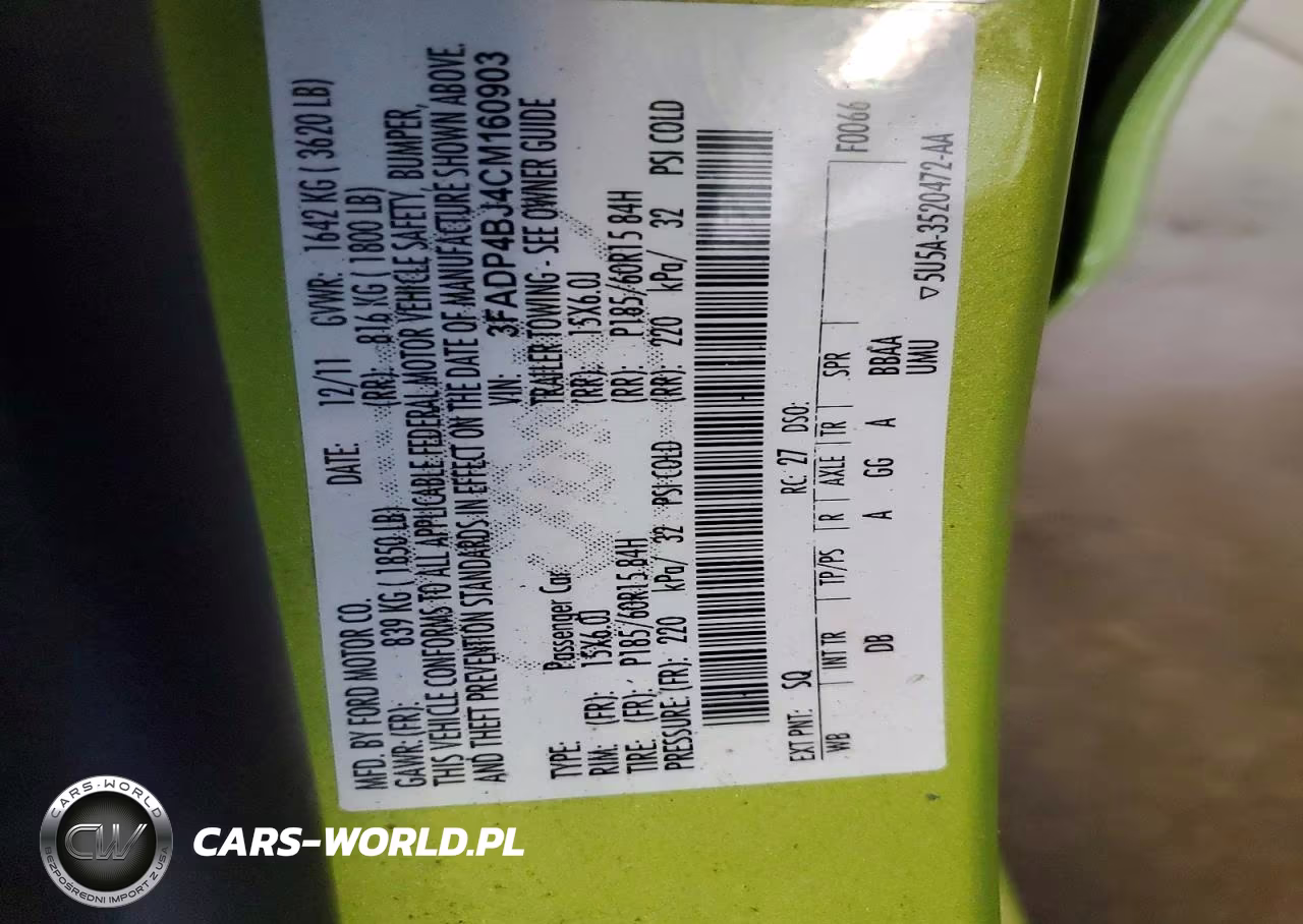 2012 Ford Fiesta Se VIN:3FADP4BJ4CM160903 - 12