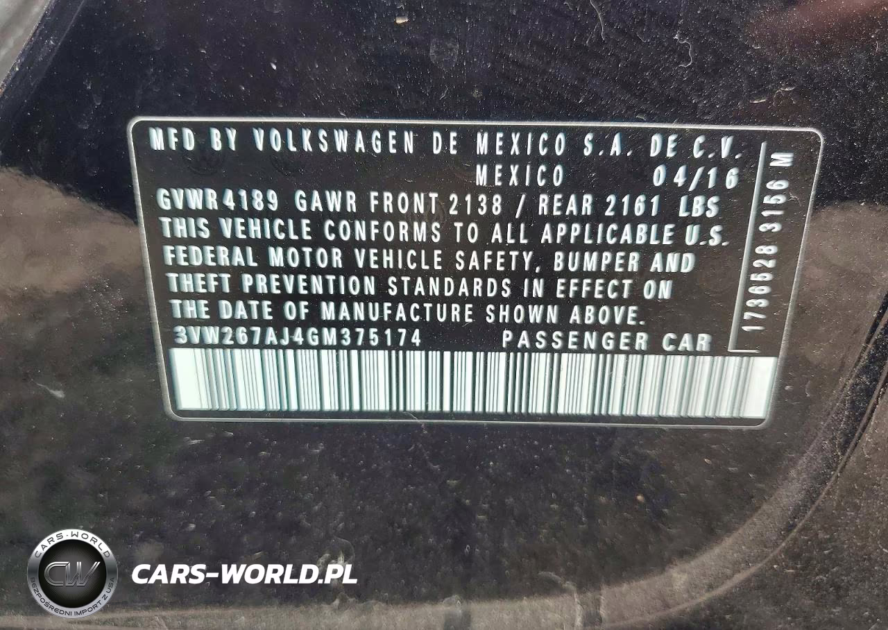 2016 Volkswagen Jetta S VIN:3VW267AJ4GM375174 - 12
