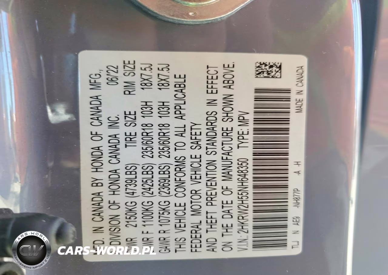 2022 Honda Cr-V Ex VIN:2HKRW2H55NH648350 - 13