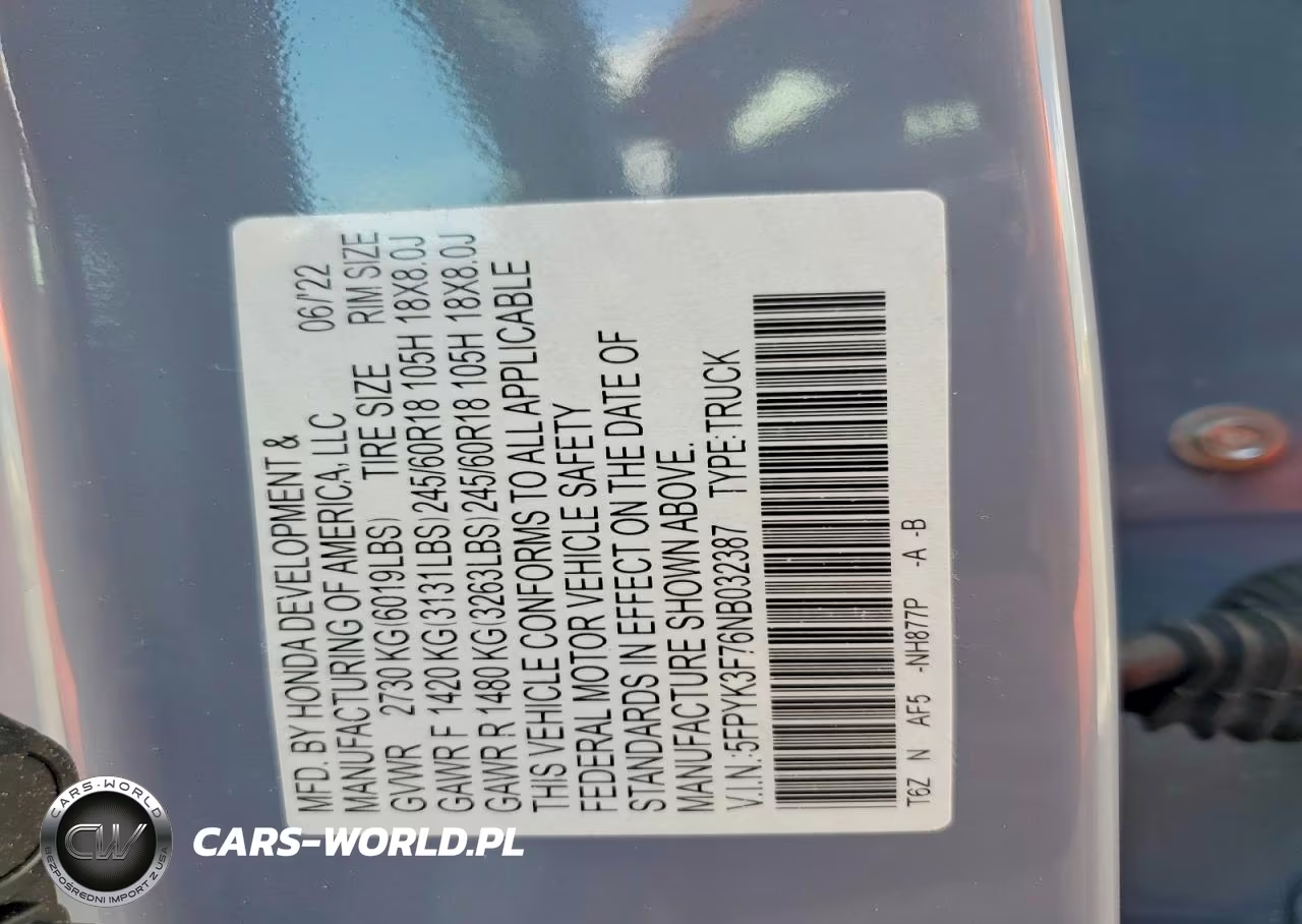2022 Honda Ridgeline Rtl VIN:5FPYK3F76NB032387 - 12