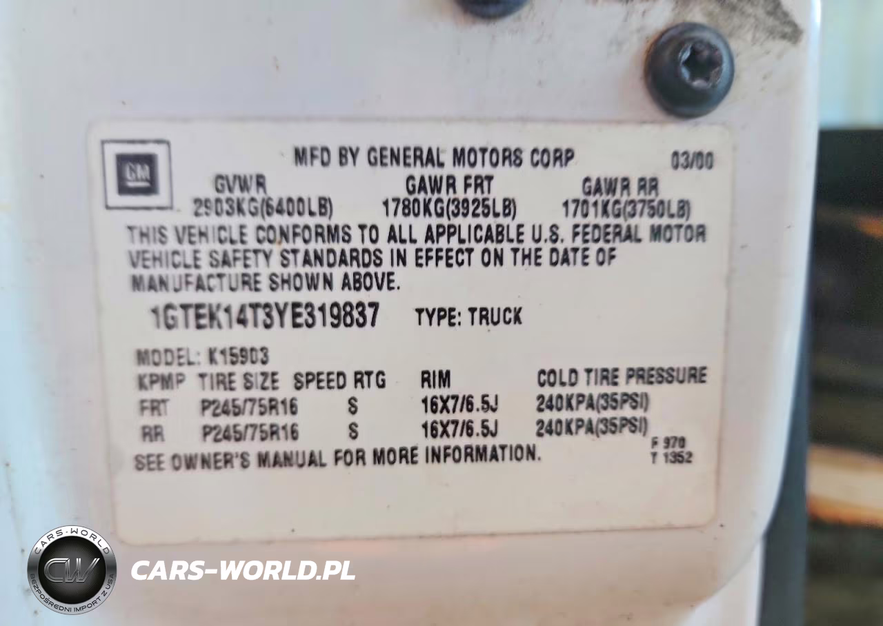 2000 GMC New Sierra K1500 VIN:1GTEK14T3YE319837 - 12