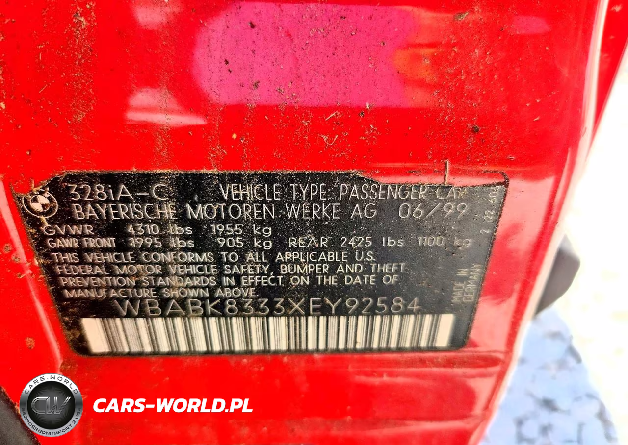 1999 BMW 328 Ic Automatic VIN:WBABK8333XEY92584 - 12
