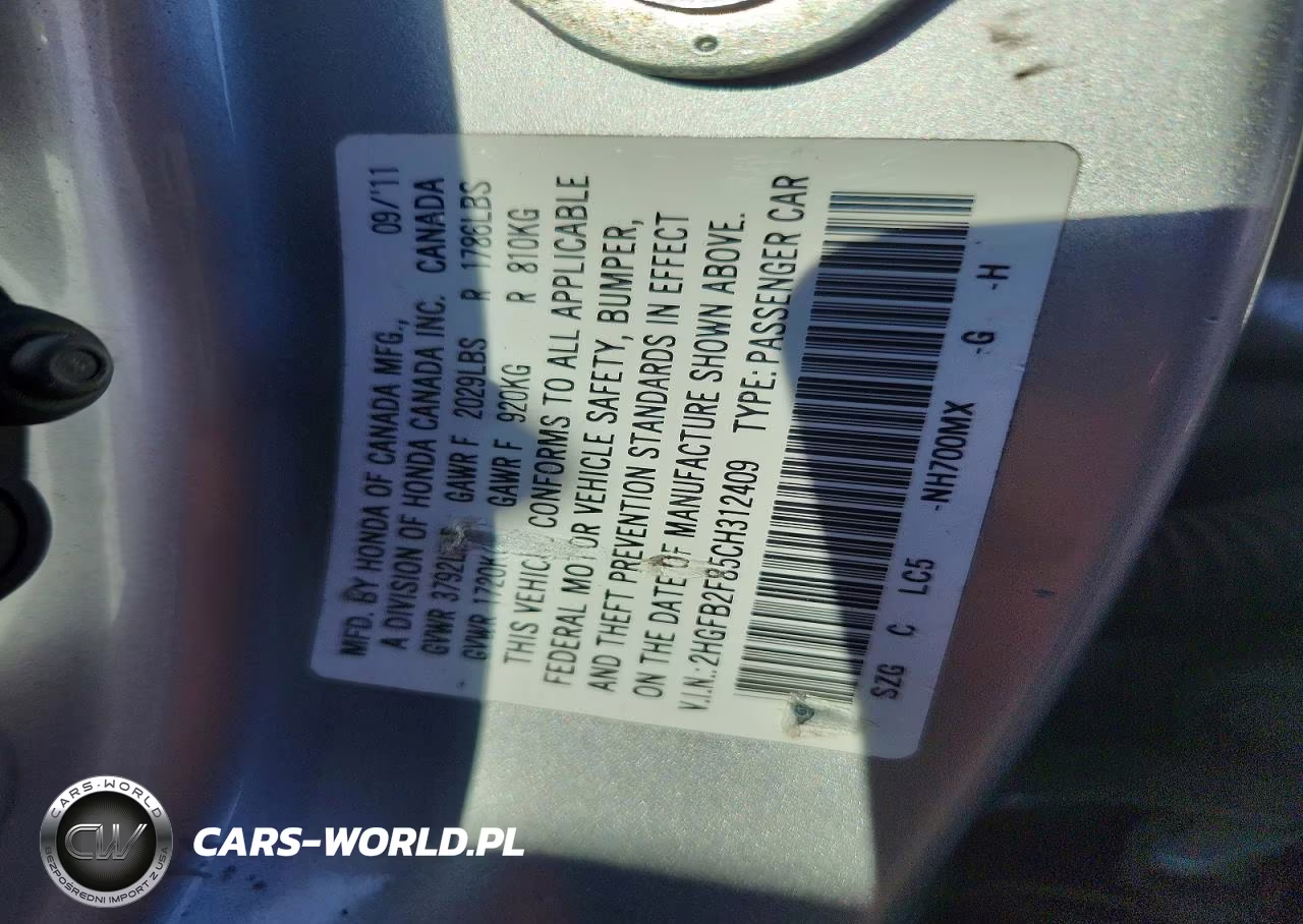 2012 Honda Civic Ex VIN:2HGFB2F85CH312409 - 12