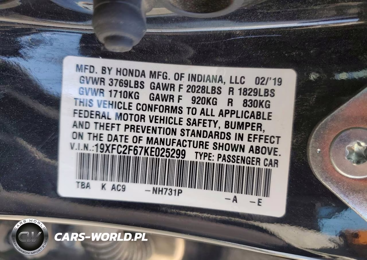 2019 Honda Civic Lx VIN:19XFC2F67KE025299 - 12