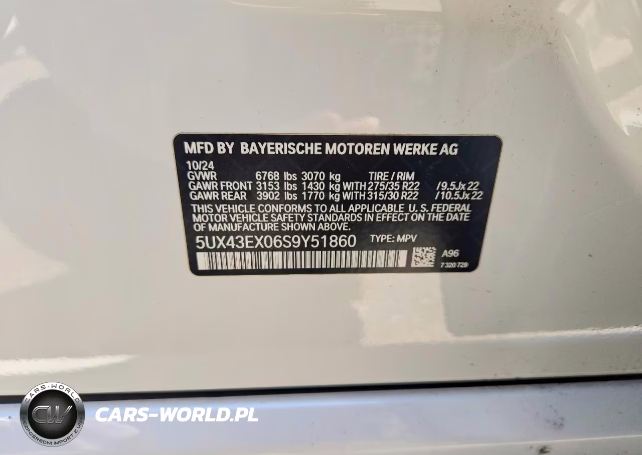 2025 BMW X6 M60I VIN:5UX43EX06S9Y51860 - 12