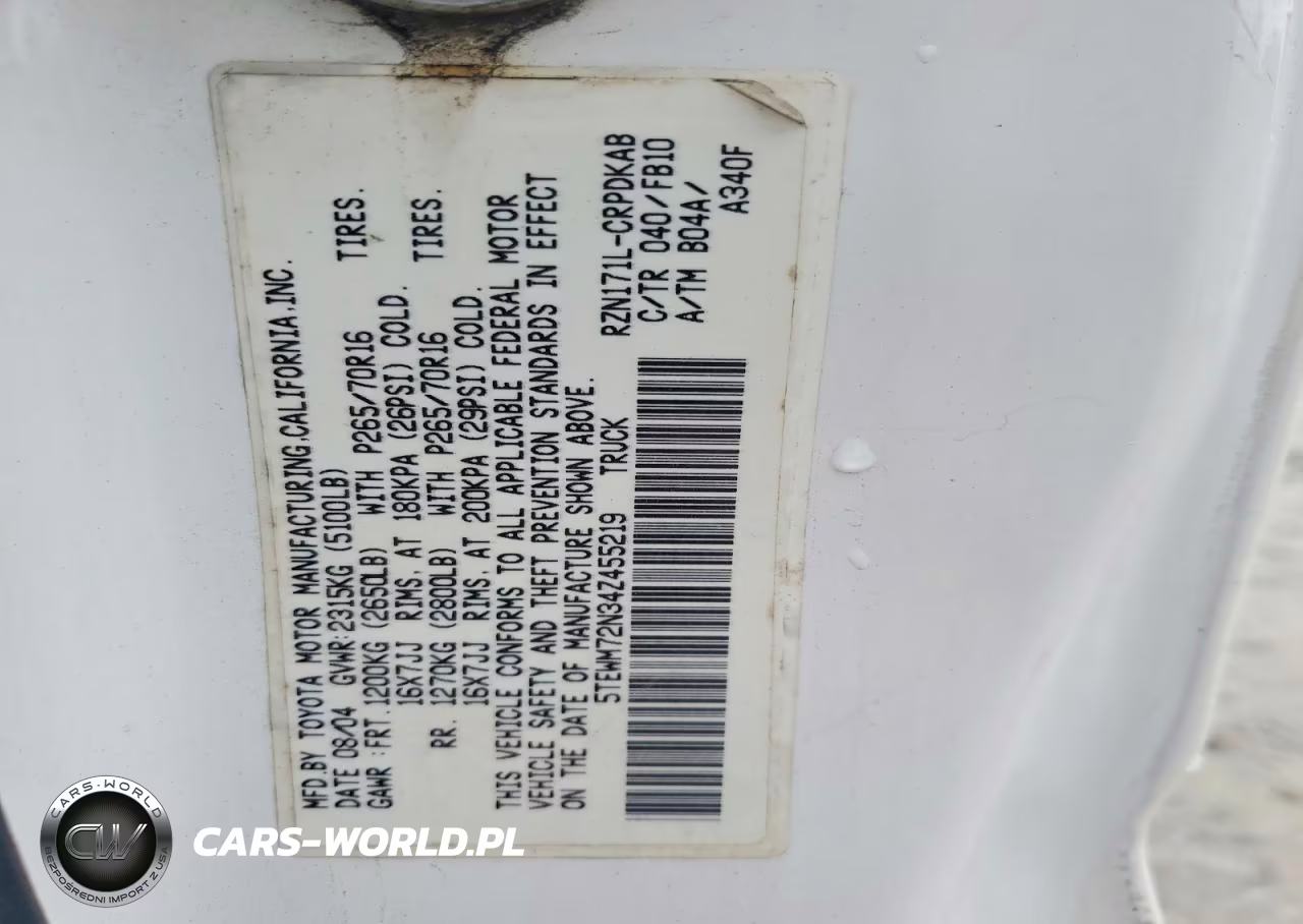2004 Toyota Tacoma Base VIN:5TEWM72N34Z455219 - 12