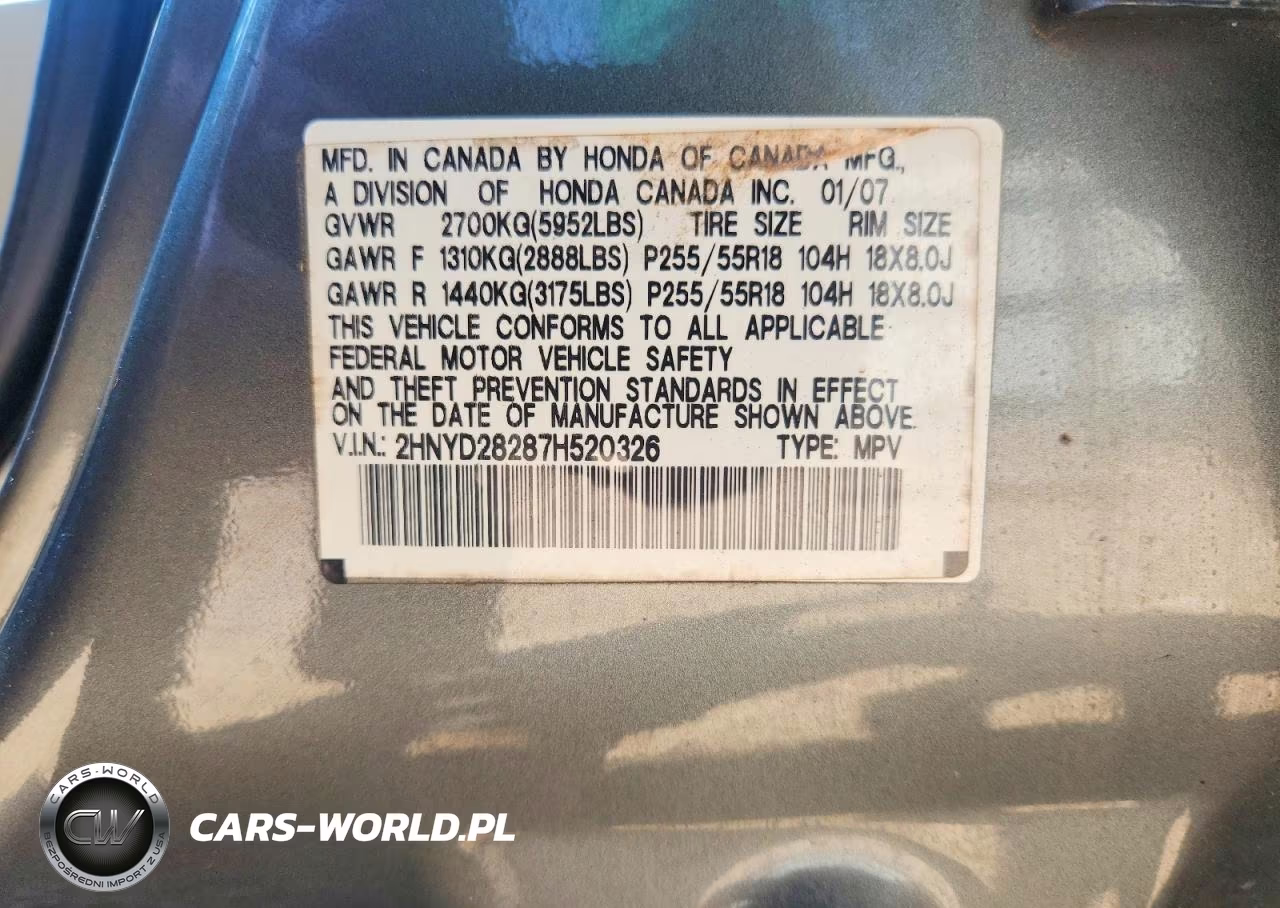 2007 Acura Mdx VIN:2HNYD28287H520326 - 12