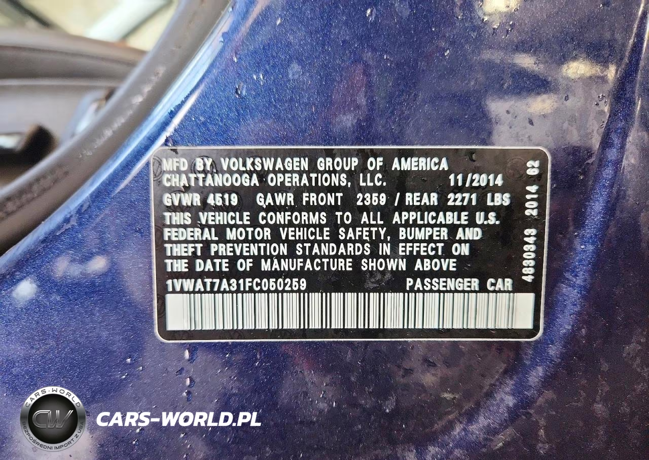 2015 Volkswagen Passat S VIN:1VWAT7A31FC050259 - 12