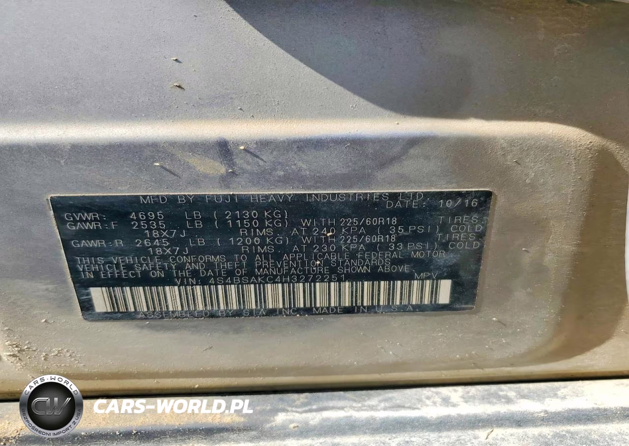 2017 Subaru Outback 2.5I Limited VIN:4S4BSAKC4H3272251 - 13