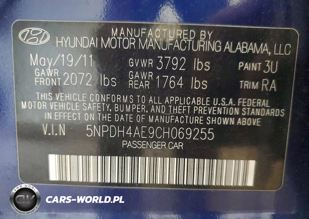 2012 Hyundai Elantra Gls VIN:5NPDH4AE9CH069255 - 13