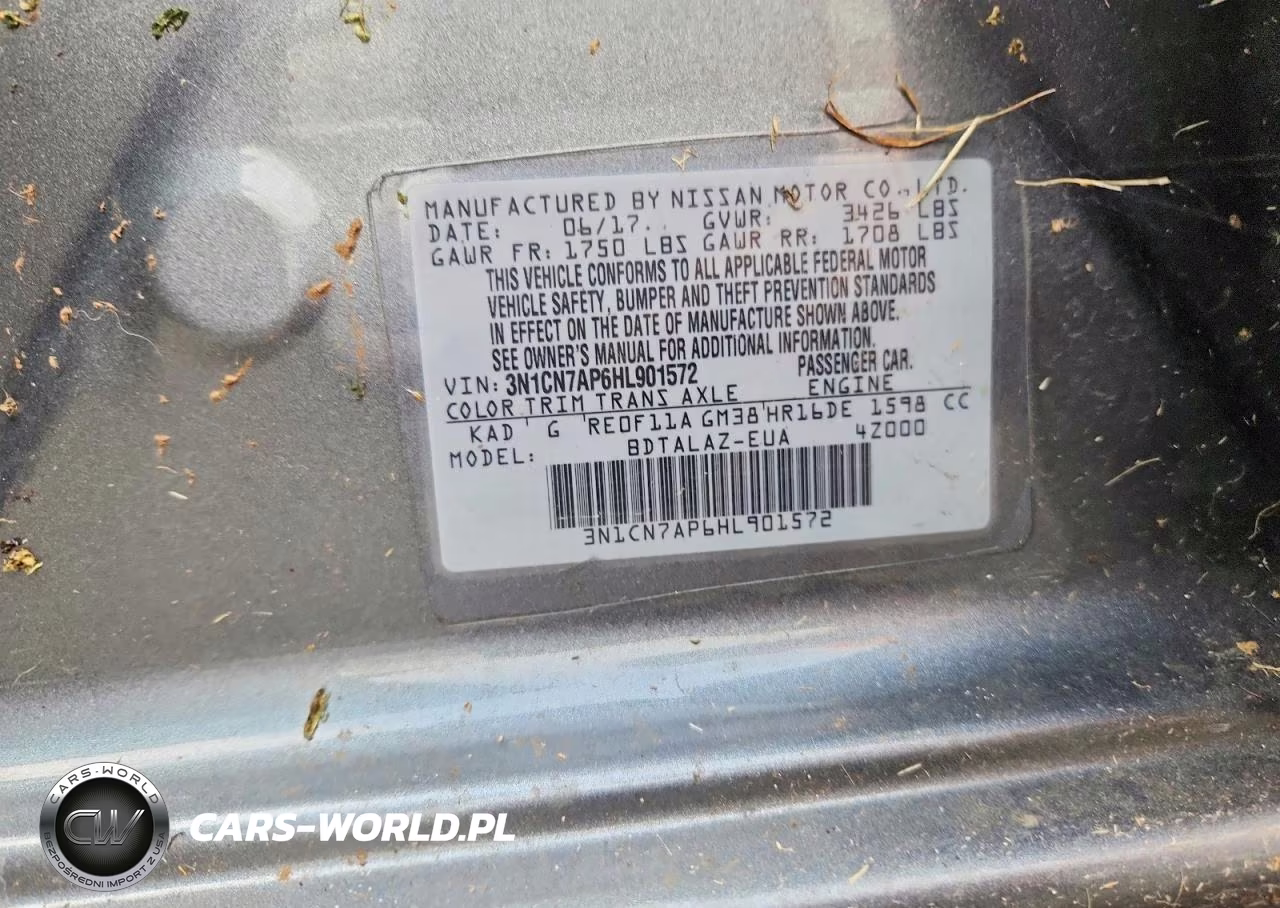 2017 Nissan Versa 1.6 S Plus VIN:3N1CN7AP6HL901572 - 12