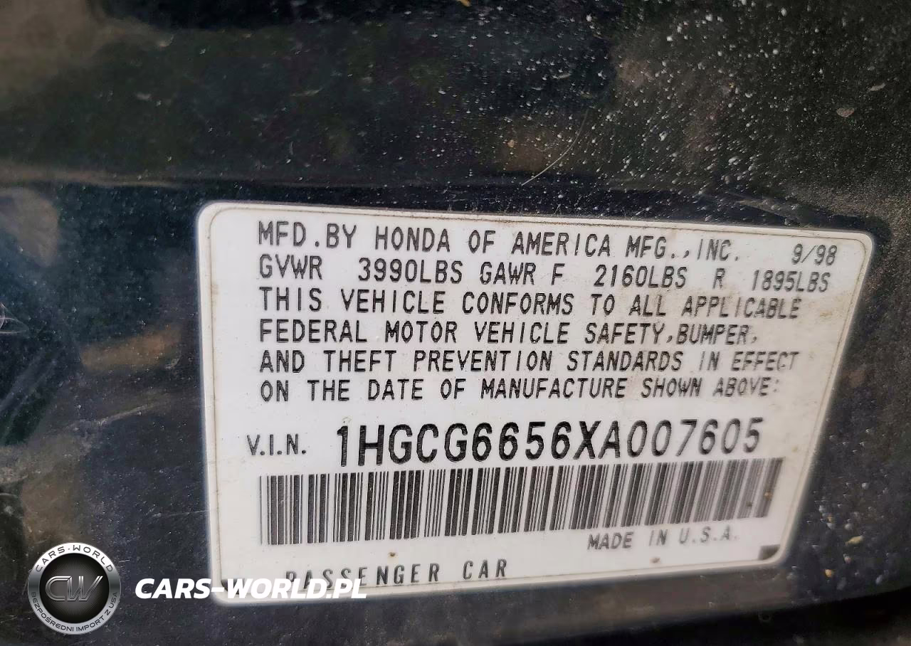 1999 Honda Accord Lx VIN:1HGCG6656XA007605 - 12