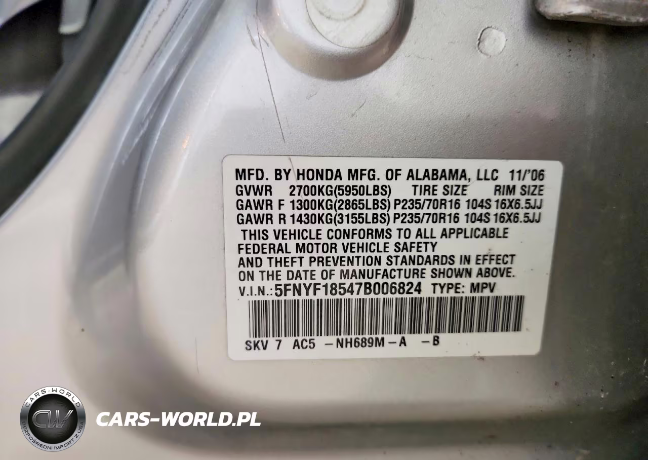 2007 Honda Pilot Exl VIN:5FNYF18547B006824 - 13