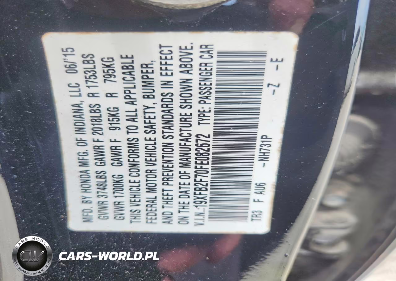 2015 Honda Civic Se VIN:19XFB2F70FE082672 - 12
