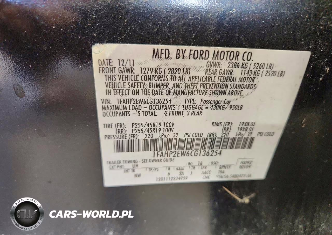2012 Ford Taurus Sel VIN:1FAHP2EW6CG136254 - 12