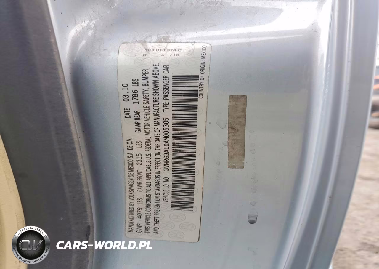 2010 Volkswagen New Beetle VIN:3VWRG3AL0AM005305 - 12