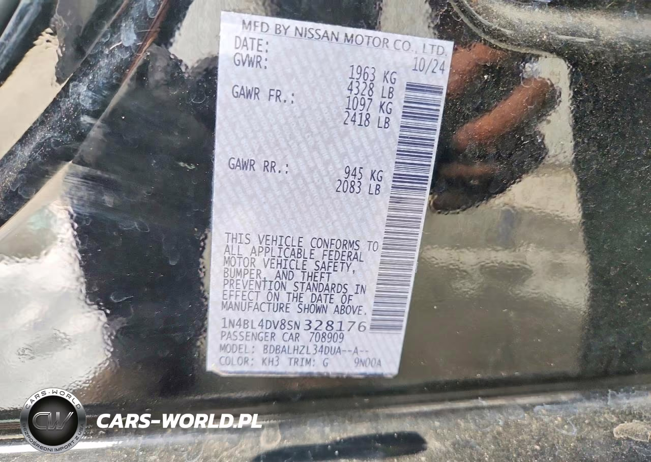 2025 Nissan Altima Sv VIN:1N4BL4DV8SN328176 - 12