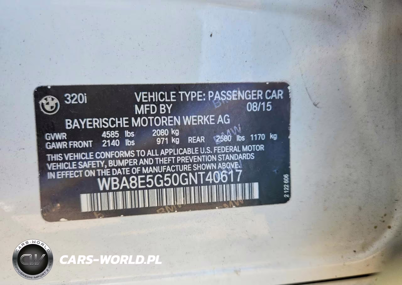 2016 BMW 320 Xi VIN:WBA8E5G50GNT40617 - 12