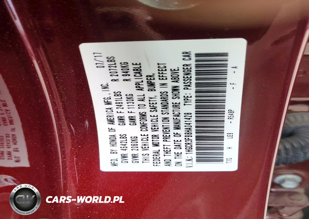 2017 Honda Accord Touring VIN:1HGCR3F98HA041428 - 12
