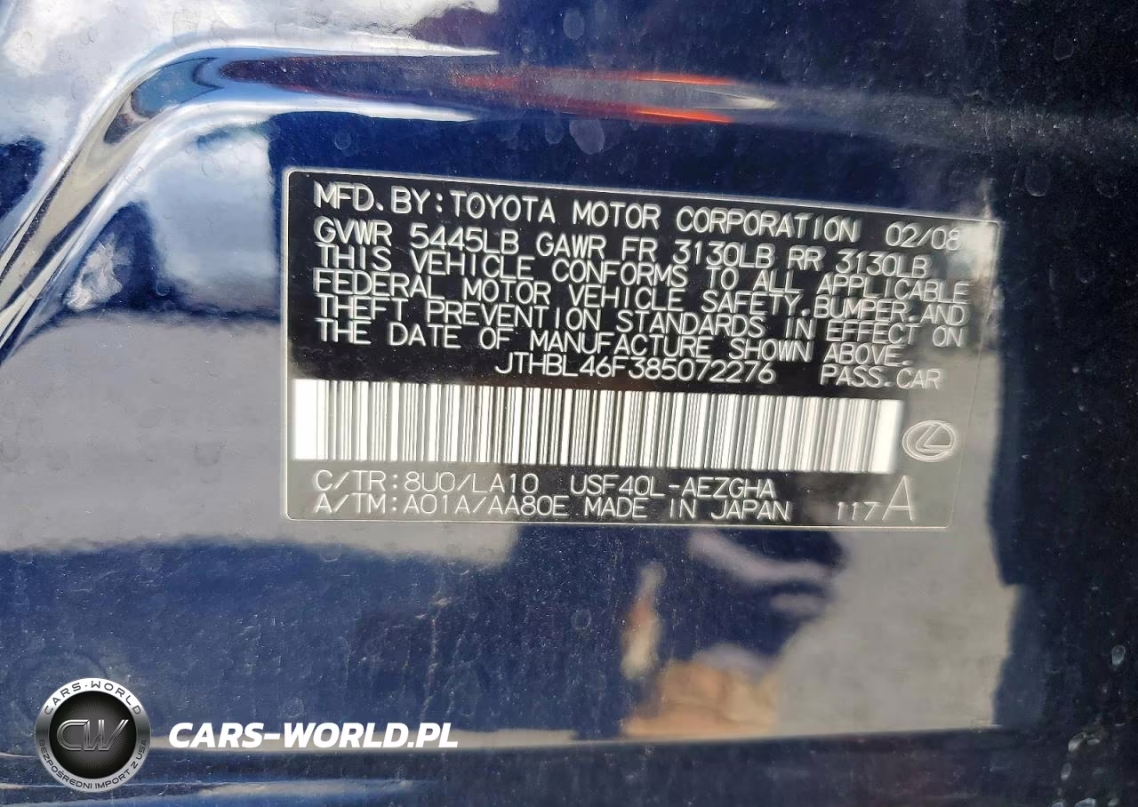 2008 Lexus Ls 460 VIN:JTHBL46F385072276 - 12