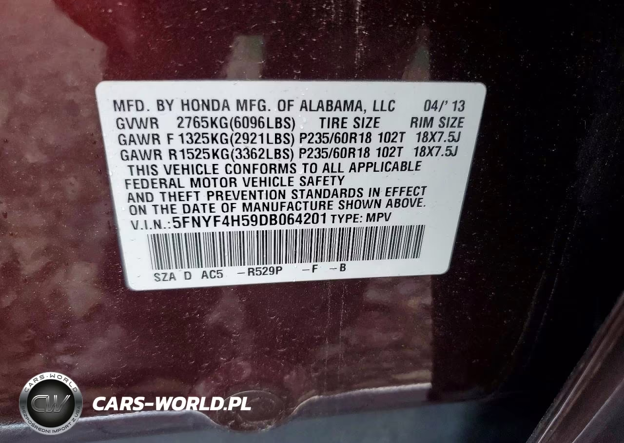 2013 Honda Pilot Exl VIN:5FNYF4H59DB064201 - 13