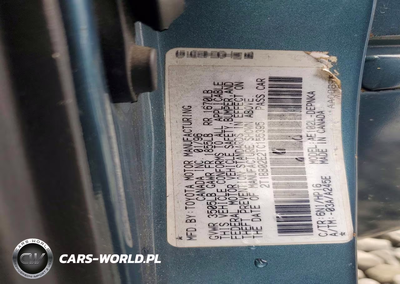 1996 Toyota Corolla Dx VIN:2T1BB02E2TC155395 - 12