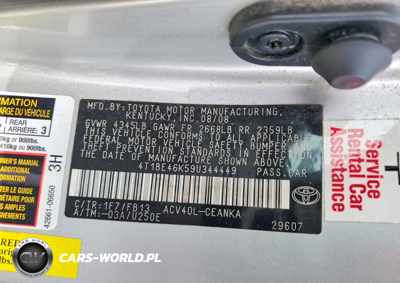 2009 Toyota Camry Le VIN:4T1BE46K59U344449 - 12