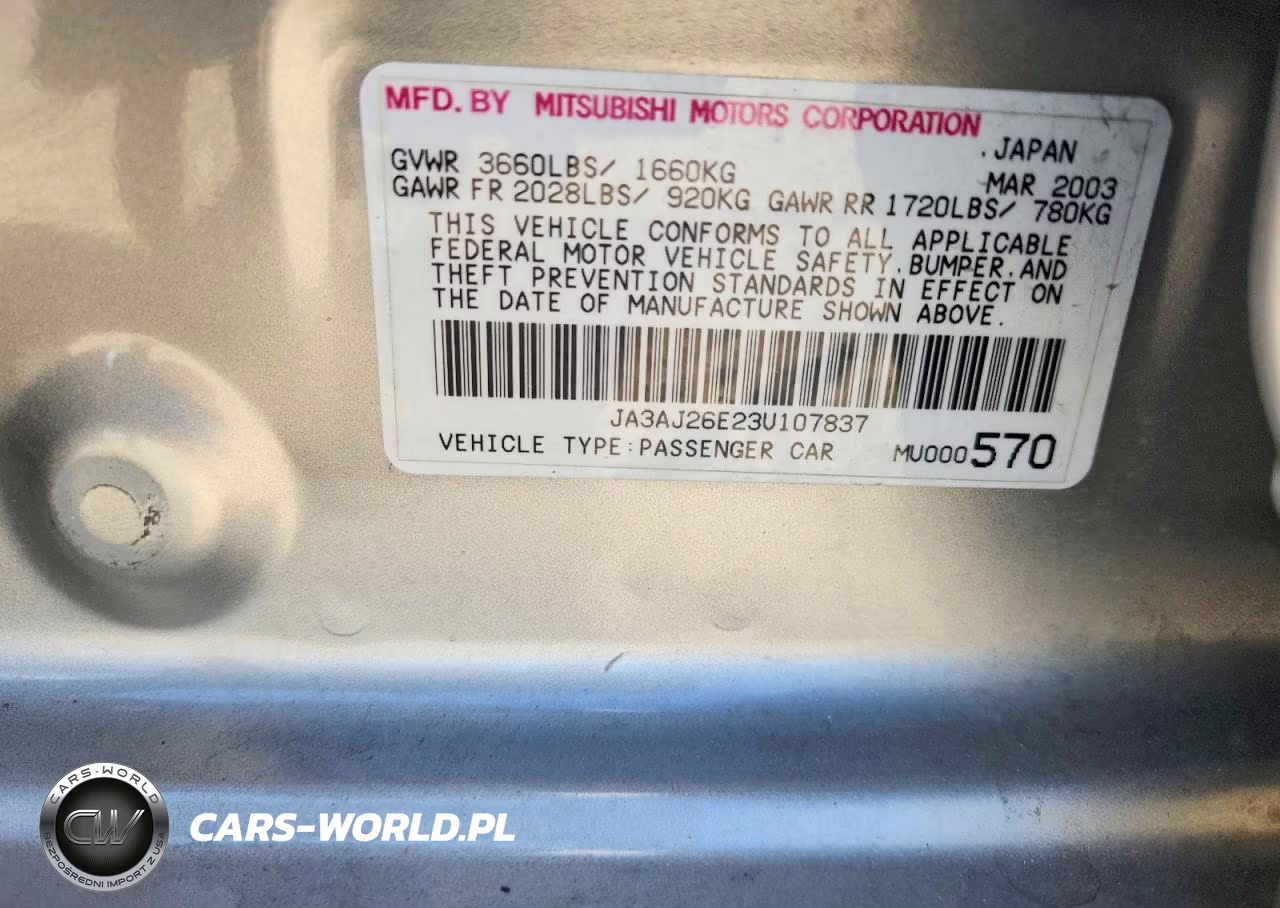 2003 Mitsubishi Lancer Es VIN:JA3AJ26E23U107837 - 12