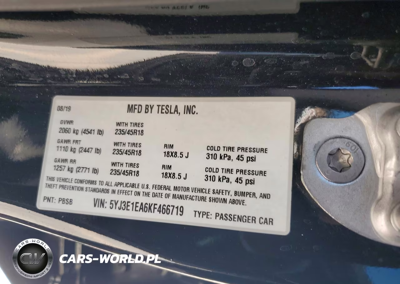 2019 Tesla Model 3 VIN:5YJ3E1EA6KF466719 - 13