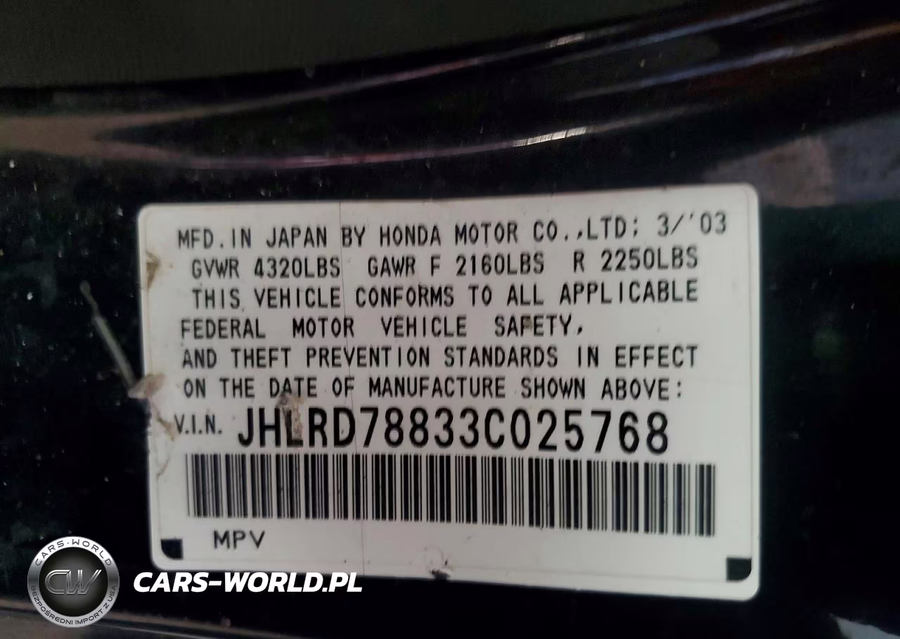 2003 Honda Cr-V Ex VIN:JHLRD78833C025768 - 13