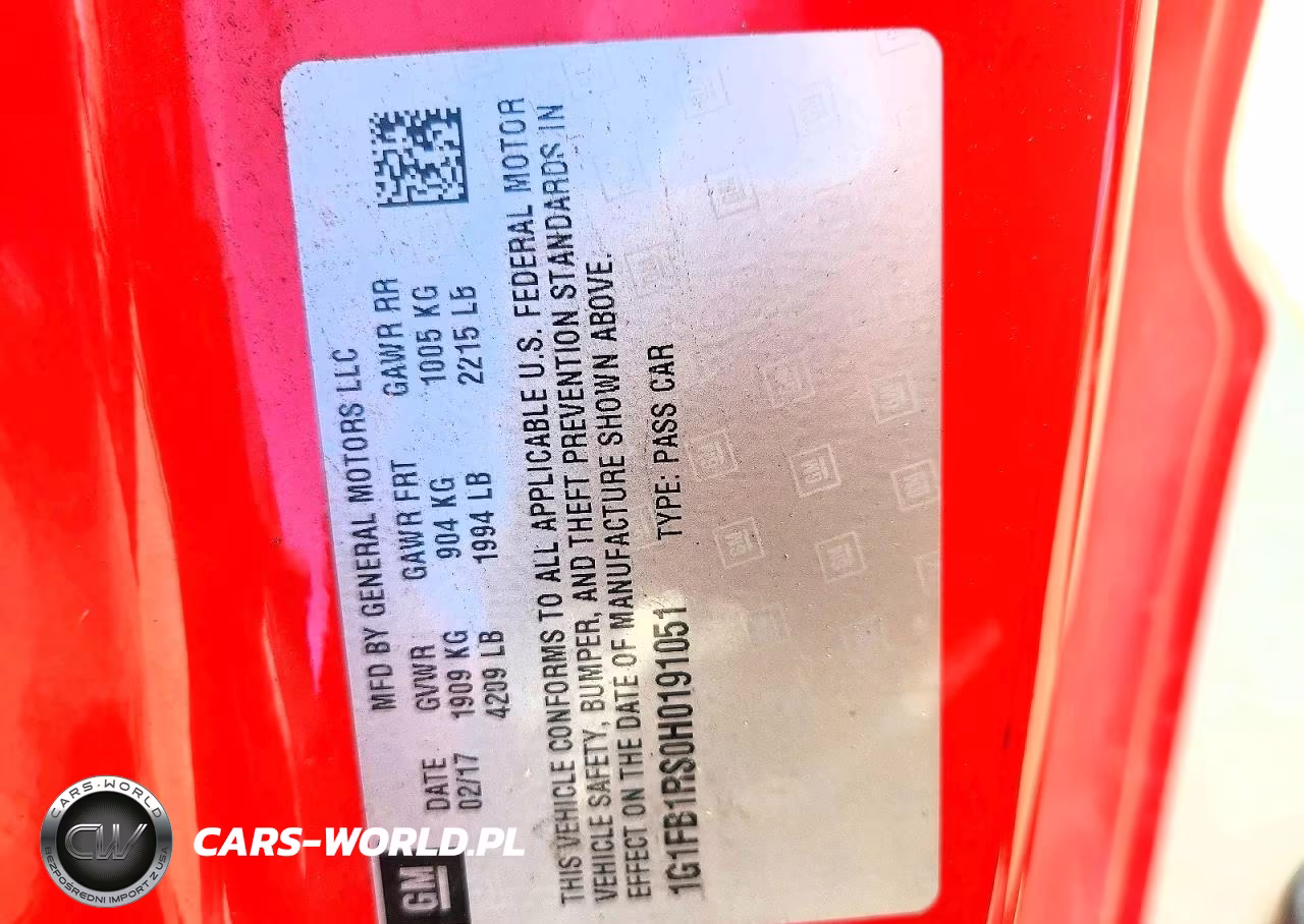 2017 Chevrolet Camaro Lt VIN:1G1FB1RS0H0191051 - 12
