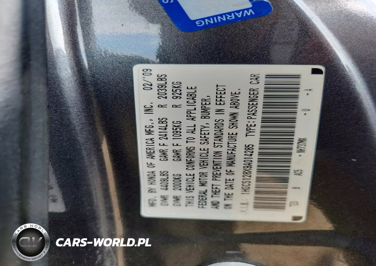 2009 Honda Accord Exl VIN:1HGCS128X9A014285 - 12