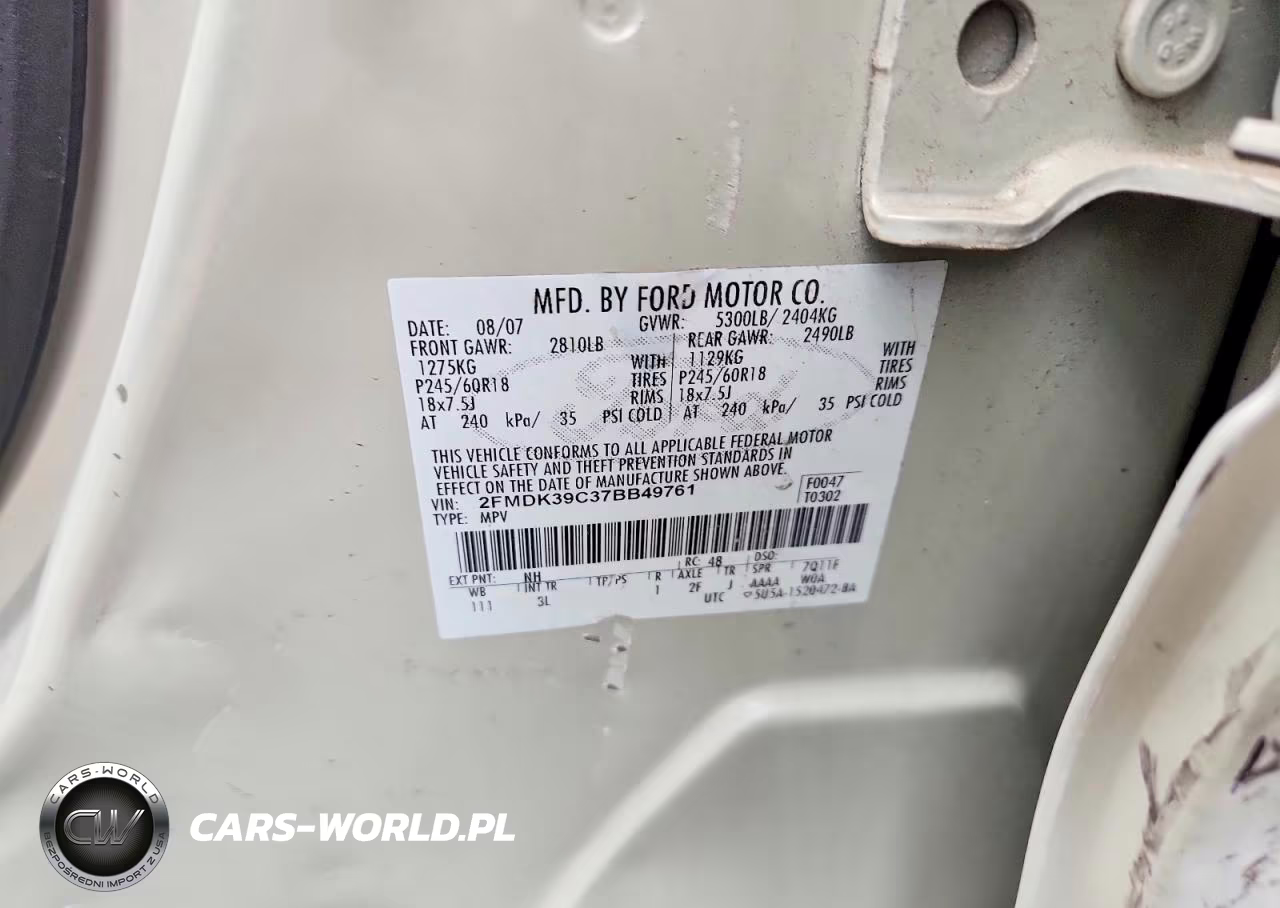 2007 Ford Edge Sel Plus VIN:2FMDK39C37BB49761 - 13