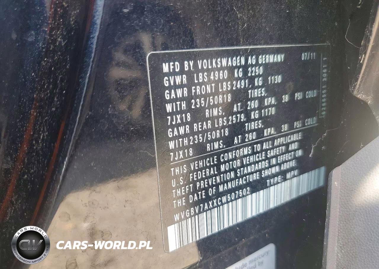 2012 Volkswagen Tiguan S VIN:WVGBV7AXXCW507502 - 12