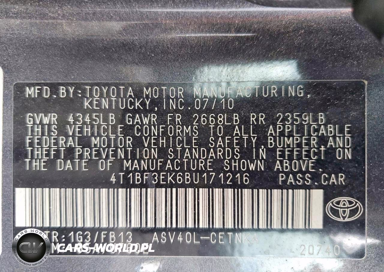 2011 Toyota Camry Le VIN:4T1BF3EK6BU171216 - 12
