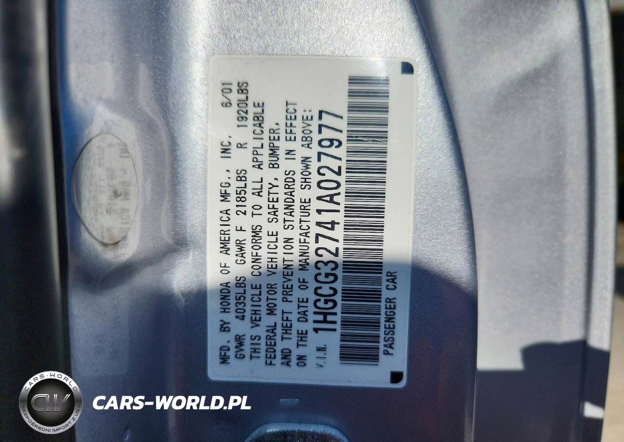 2001 Honda Accord Ex VIN:1HGCG32741A027977 - 12