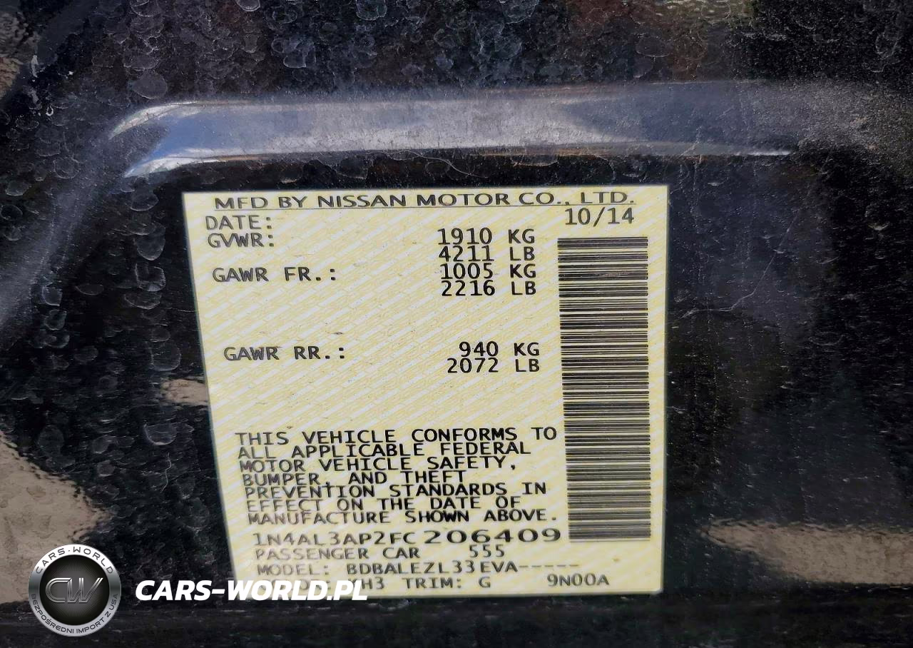 2015 Nissan Altima 2.5 S VIN:1N4AL3AP2FC206409 - 12