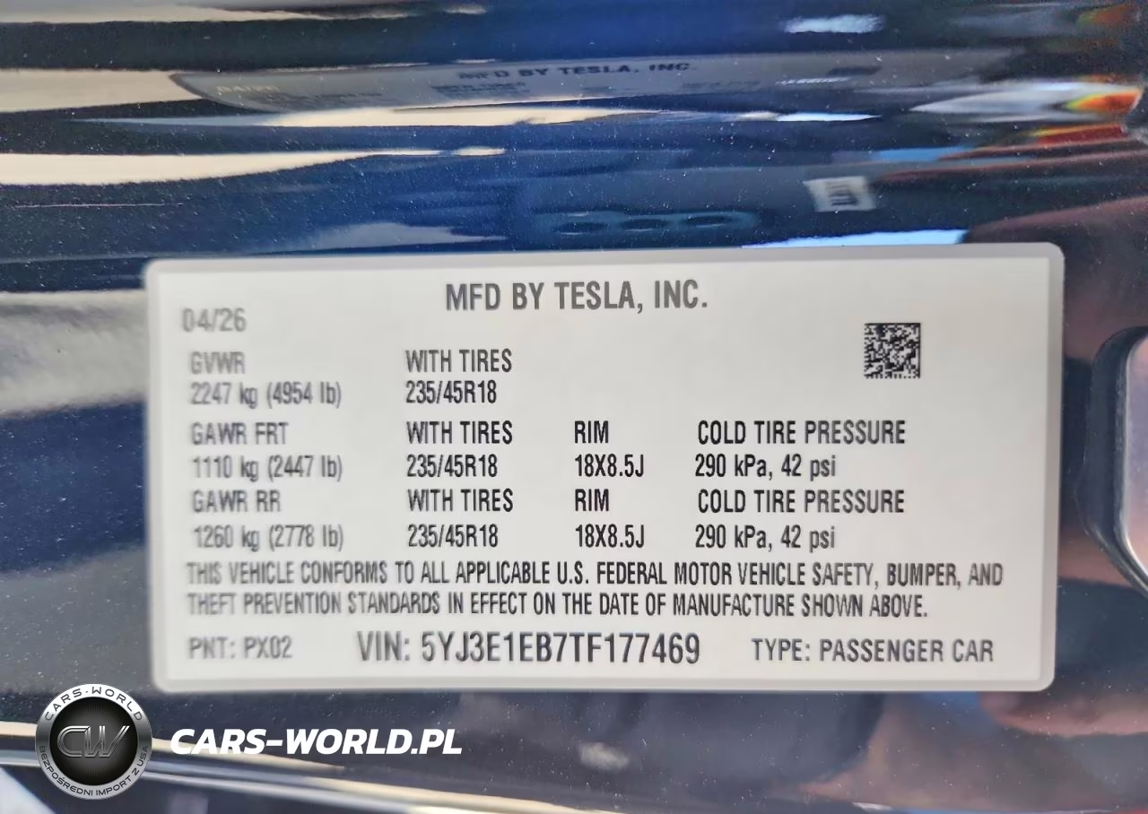 2026 Tesla Model 3 VIN:5YJ3E1EB7TF177469 - 13