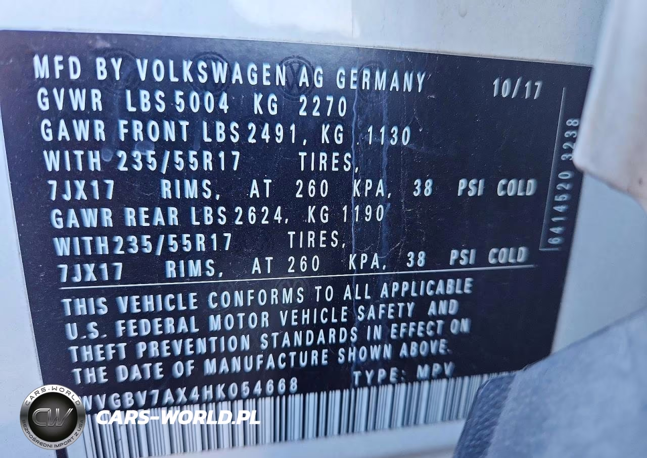 2017 Volkswagen Tiguan S VIN:WVGBV7AX4HK054668 - 12