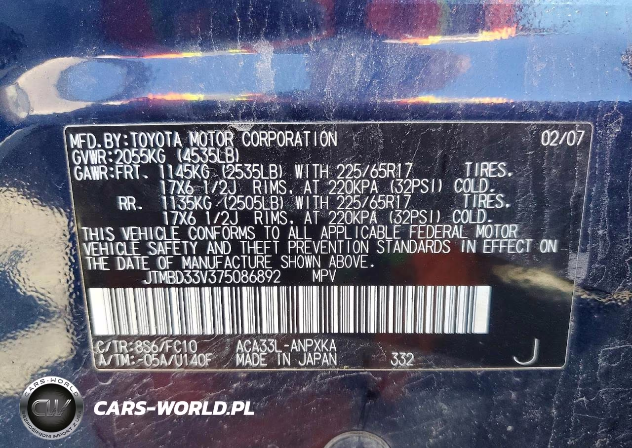 2007 Toyota Rav4 Base VIN:JTMBD33V375086892 - 12