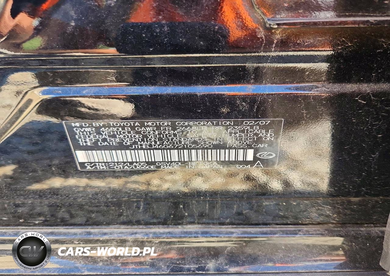 2007 Lexus Es 350 VIN:JTHBJ46G672105690 - 12
