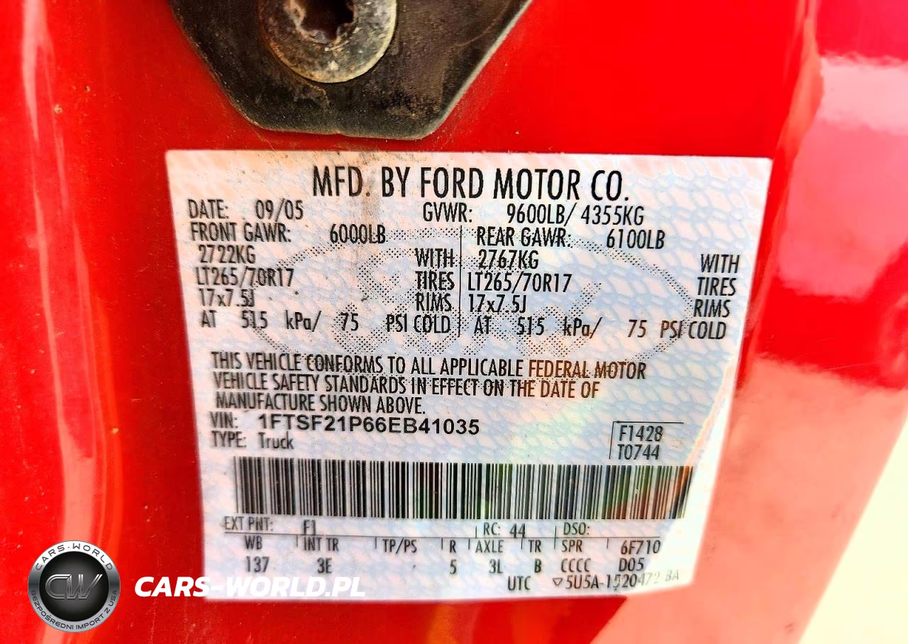 2006 Ford F250 Super Duty VIN:1FTSF21P66EB41035 - 12
