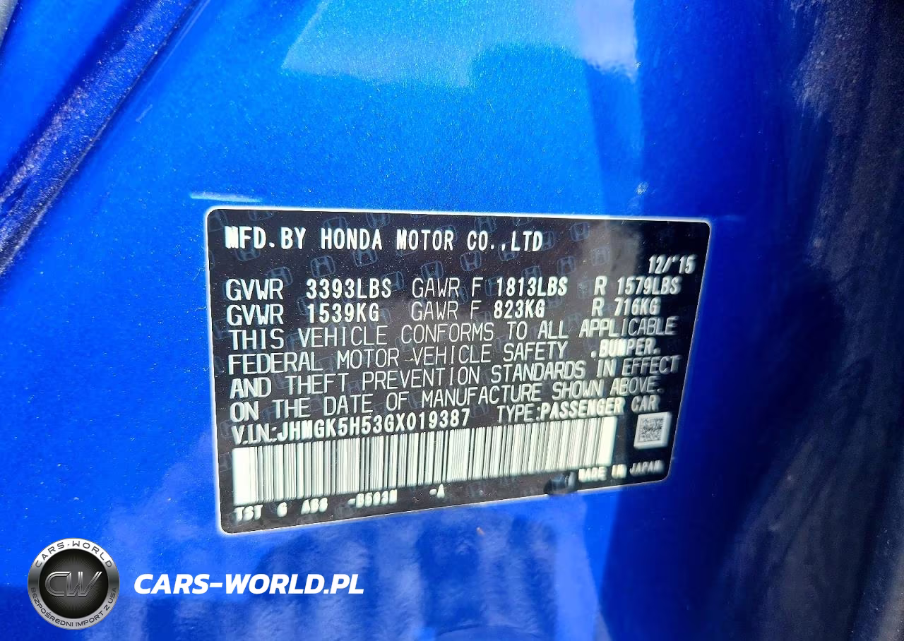 2016 Honda Fit Lx VIN:JHMGK5H53GX019387 - 12
