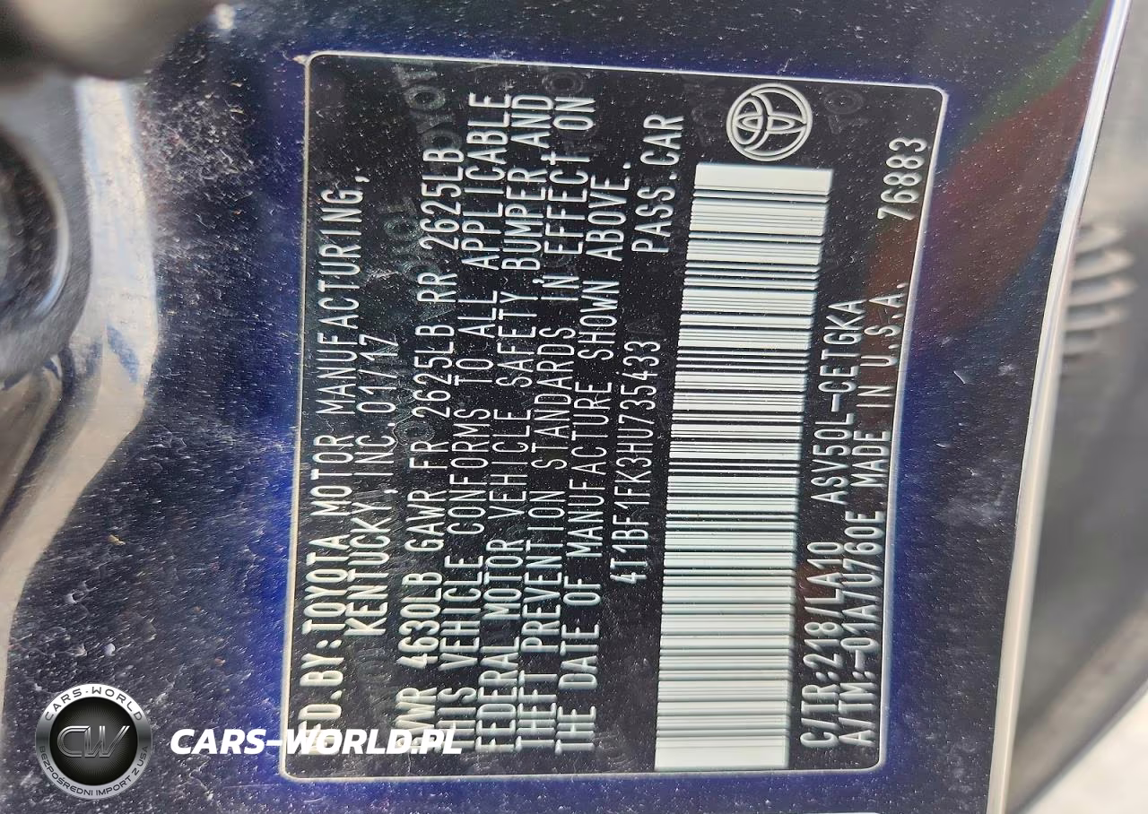 2017 Toyota Camry Xle VIN:4T1BF1FK3HU735433 - 12