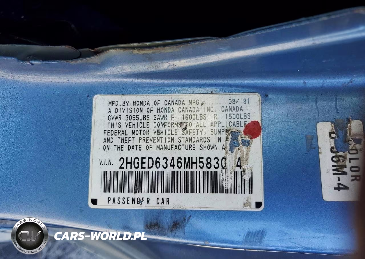 1991 Honda Civic VIN:2HGED6346MH583074 - 12